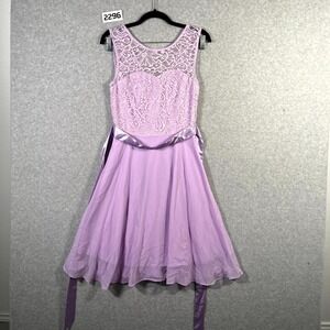 Bery Love Cocktail Dress Womens‎ Small Purple Nylon Stretch Ruffle Hem Belted